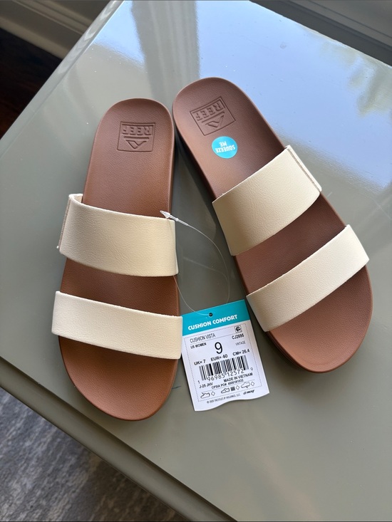 Reef Shoes - Reef Two-Strap Slide Sandals in Cream and Brown